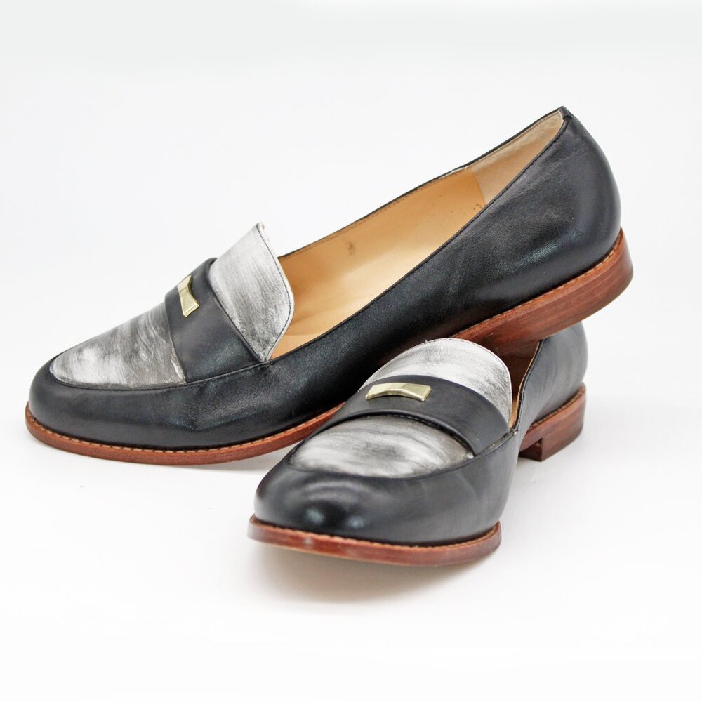 Kate Spade New York ‘Petrolina’ Black & Gray Leather Loafers: Size US 10.5